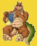  absurd_res activision animal_genitalia anthro anus balls bodily_fluids border brown_body bulge butt canid canine canis clothed clothing crash_bandicoot_(series) crocodile crocodile_tail crocodilian crocodylid dingo dingodile flushed genital_fluids genitals hi_res hybrid jockstrap looking_at_viewer male male/male mammal musk penis precum reptile risuhiena scalie sheath slightly_chubby solo sweat text torn_clothing underwear 