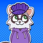  animated anthro blue_background bottomless broch brown_tail clothed clothing domestic_ferret eyewear fur glasses hat headgear headwear hoodie hoodie_only male mammal mustelid musteline purple_clothing simple_background solo tail thatguynamedjoe topwear topwear_only true_musteline weasel white_body white_fur 