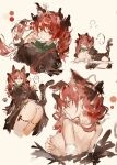  ... 1girl animal_ears ass breasts cat_ears cat_girl covering_breasts covering_privates extra_ears hair_intakes highres kaenbyou_rin large_breasts leaning_forward legs looking_at_viewer multiple_views po_(anhk5528) red_eyes red_hair simple_background spoken_blush spoken_ellipsis touhou 