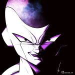  1boy aboude_art alien arabic_commentary artist_name black_eyes closed_mouth commentary_request dragon_ball dragon_ball_z english_commentary evil_smile frieza instagram_logo instagram_username limited_palette looking_at_viewer male_focus mixed-language_commentary purple_lips signature smile solo spot_color 