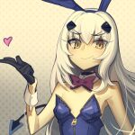  1girl bare_shoulders blush boa_(brianoa) breasts commentary english_commentary fate/grand_order fate_(series) forked_eyebrows long_hair looking_at_viewer melusine_(fate) playboy_bunny sidelocks small_breasts smile solo white_hair yellow_eyes 