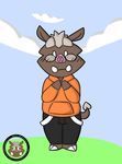  2017 blush boar chibi clothing cloud eyebrows eyewear glasses hoodie hooves jeans looking_at_viewer male mammal pants porcine public slightly_chubby solo sweater thick_eyebrows tusks v--r vii_rii 