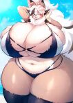  anthro belly big_breasts bikini blue_eyes breasts brown_body brown_fur canid canine canis clothing digital_media_(artwork) female fur garnet_(thicccomplex) generation_7_pokemon hair hi_res huge_breasts huge_thighs hyper hyper_breasts hyper_thighs in_pnj lycanroc mammal midday_lycanroc nintendo overweight pokemon pokemon_(species) solo swimwear thick_thighs venus_figure white_body white_fur white_hair wide_hips 