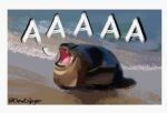  2024 aaaaaaaaaaa ambiguous_gender beach crawling dewenjoyer digital_media_(artwork) digital_painting_(artwork) feral grey_body mammal marine pinniped screaming sea seal solo water watermark wave 