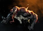  1boy absurdres artist_name dan_mora highres long_tongue marvel open_mouth sharp_teeth solo spider-man_(series) symbiote teeth tongue tongue_out upper_body venom_(marvel) very_long_tongue 
