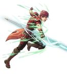  armor boots cuboon fingerless_gloves fire_emblem fire_emblem_echoes:_mou_hitori_no_eiyuuou fire_emblem_heroes full_body gloves highres lukas_(fire_emblem) male_focus official_art open_mouth polearm red_eyes red_hair solo spear teeth transparent_background weapon 