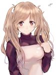  1girl alternate_costume alternate_hairstyle artist_name beige_dress brown_sweater cloud_hair_ornament cloud_print gradient_hair highres kantai_collection light_brown_hair long_hair looking_at_viewer minegumo_(kantai_collection) miyako_(00727aomiyako) multicolored_hair red_eyes simple_background solo sweater twintails white_background 