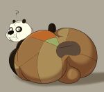 2024 absurd_res anthro bear big_butt black_body black_ears black_fur black_nose black_tail bottomwear brown_background brown_bottomwear brown_clothing brown_shorts bulge butt clothing colossalstars digital_media_(artwork) dreamworks eating eating_food fur giant_panda green_bottomwear green_clothing green_eyes green_shorts hi_res huge_butt kung_fu_panda looking_at_viewer looking_back male mammal master_po_ping multicolored_bottomwear multicolored_clothing multicolored_shorts orange_bottomwear orange_clothing orange_shorts question_mark rear_view short_tail shorts simple_background sitting solo tail thick_thighs three-quarter_view white_body white_fur