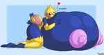  &lt;3 6_eyes 9-puzzle anthro arachnid arthropod big_breasts blue_background blue_border blue_fur breasts fur galvantula huge_breasts hyper hyper_breasts nintendo nipples pink_areola pink_nipples pok&eacute;mon simple_background spider video_games yellow_fur 