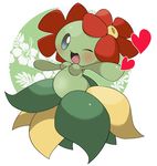  &lt;3 :d anthro bellossom belly blue_eyes blush breasts chinchira_(pixiv13404505) digital_media_(artwork) female flora_fauna flower green_body hibiscus humanoid kemono leaf looking_at_viewer navel nintendo one_eye_closed open_mouth outline plant pok&eacute;mon simple_background slightly_chubby solo tongue video_games white_background white_pupils 