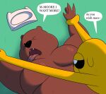 2024 absurd_res adventure_time anthro bear bear_(adventure_time) black_nose black_sclera bodily_fluids brown_body brown_ears brown_fur canid canine canis cartoon_network clothing colossalstars dialogue digital_media_(artwork) domestic_dog duo english_text fangs fur grass half-closed_eyes hand_on_wrist hat headgear headwear hi_res high-angle_view jake_the_dog looking_at_another looking_pleasured lying lying_on_grass male male/male mammal moobs narrowed_eyes obese obese_anthro obese_male on_back on_grass on_top one_eye_closed overweight overweight_anthro overweight_male plant saliva saliva_string sharp_teeth speech_bubble teeth text three-quarter_view tongue tongue_out white_clothing white_eyes white_hat white_headwear wrist_grab yellow_body yellow_ears yellow_fur