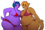  anthro bikini blush canine clothing duo female looking_at_viewer mammal nipple_bulge obese open_mouth overweight porin smile standing swimsuit 