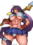  abs breasts earrings gloves green_eyes ikkitousen jewelry kan&#039;u_unchou large_breasts markydaysaid panties thick_thighs thighs underboob underwear weapon 