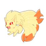  animal_focus artist_name bright_pupils chest_fluff commentary_request fang fox highres kitsune kompeito_fox kyuubi multiple_tails ninetales no_humans pokemon pokemon_(creature) red_eyes signature simple_background smile solo tail tongue twitter_username white_background white_pupils 