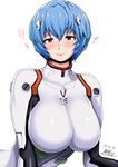  ao_madoushi ayanami_rei blue_hair bodysuit breasts heart highres large_breasts light_smile looking_at_viewer neon_genesis_evangelion plugsuit red_eyes short_hair simple_background solo white_background 