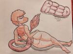 2024 4:3 anthro bedroom_eyes bent_arm biped butt butt_pose clothing clothing_pull colored dinosaur dromaeosaurid extinct eyebrows feathered_tail feathers goodbye_volcano_high hair half-closed_eyes looking_at_viewer lying male multicolored_body multicolored_scales narrowed_eyes on_side orange_eyebrows orange_hair pink_body pink_scales pose prehistoric_species purple_eyes rear_view red_body red_clothing red_feathers red_shirt red_tank_top red_topwear reed_(gvh) reptile scales scalie seductive shaded shadow shirt shirt_pull short_hair smile sogflesh solo striped_body stripes stylized_text tail tank_top text theropod topwear topwear_pull two_tone_body two_tone_scales velociraptor