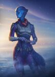  1girl absurdres alien asari_(mass_effect) blue_eyes blue_skin breasts colored_skin highres igor_avdeev liara_t&#039;soni looking_to_the_side mass_effect_(series) medium_breasts outdoors solo standing 