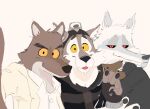  anthro arm_around_shoulders blep canid canine canis death_(puss_in_boots) dreamworks epic_games fortnite group hi_res looking_at_viewer male mammal mr._wolf_(the_bad_guys) puss_in_boots_(dreamworks) selfie simple_background the_bad_guys tongue tongue_out trio vistrou wendell_(fortnite) wolf 