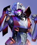  1girl absurdres arcee black_lips blue_eyes colored_skin commentary english_commentary helmet highres humanoid_robot looking_at_viewer no_humans one_eye_closed robot robot_girl ryuudraws shiny_skin smile solo transformers transformers:_rise_of_the_beasts transformers_(live_action) 