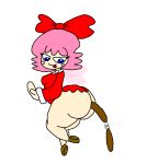  1girl ass blue_eyes bottomless bow collar dress fairy kirby:_star_allies kirby_(series) kirby_64 nathaniel_villega non-web_source parody pink_hair poop red_bow red_dress ribbon_(kirby) scat tongue tongue_out toon_(style) white_collar 