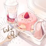 commentary_request english_text food food_focus fork fruit ice_cream icing milk_tea mirin_ko no_humans original pancake strawberry tea whipped_cream white_background 