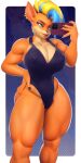  3d_(artwork) absurd_res activision anthro bandicoot big_breasts big_butt blonde_hair blue_hair breasts butt cellphone cleavage clothed clothing crash_bandicoot_(series) digital_media_(artwork) ear_piercing electronics female hair hand_on_hip hi_res mammal marsupial mohawk nipple_outline one-piece_swimsuit phone piercing pirate_tawna sala3dart selfie solo swimwear thick_thighs wide_hips 