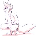  1boy absurdres animal_ears anklet aogami bracelet commentary commission english_commentary fox_boy fox_ears fox_tail greyscale highres jewelry light_frown loincloth male_focus monochrome navel necklace original pendant signature solo squatting tail 