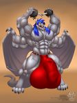  anthro balls big_balls bulge canine clothing exercise huge_balls hyper hyper_balls hyper_bulge hyper_penis male mammal muscular penis solo underwear vallhund vein weightlifting wings workout 