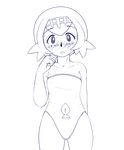  artist_name ass_visible_through_thighs bare_shoulders blush clenched_hand collarbone greyscale hairband highres looking_at_viewer monochrome navel navel_cutout one-piece_swimsuit open_mouth pokemon pokemon_(game) pokemon_sm rf_(4chan) short_hair sketch solo standing suiren_(pokemon) sweatdrop swimsuit trial_captain 