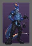  anthro bulge clothing collar deusexmoose dragon leash looking_at_viewer male muscular smile solo standing underwear 