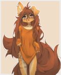  2024 absurd_res anthro apogee_(tinygaypirate) border bottomless breasts brown_eyes brown_hair brown_tail canid canine canis clothed clothing clothing_lift countershade_legs countershade_thighs countershade_torso countershading domestic_dog ear_piercing female front_view fur hair hi_res hip_tattoo inner_ear_fluff leg_tattoo long_hair long_tail looking_at_viewer mammal neck_tattoo one_ear_up pantiless pantsless partially_clothed piercing shirt shirt_lift simple_background small_breasts solo standing tail tan_body tan_fur tattoo thigh_tattoo tinygaypirate topwear topwear_only tuft white_border 