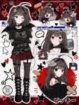  ... 1girl ahoge arrow_(symbol) artist_name asymmetrical_legwear bandaid bandaid_on_arm bandaid_on_cheek bandaid_on_face bandaid_on_leg bare_shoulders belt black_belt black_choker black_footwear black_shirt black_straps black_sweater blush boots bow cable can chibi choker closed_mouth commentary_request computer crossed_arms crossed_bandaids cursor desktop detached_sleeves dvd_(object) fake_wings fish_bone floppy_disk full_body hair_bow hair_ornament heart highres holding holding_can knee_boots laptop long_hair multicolored_background multiple_views notepad_(windows) notice_lines o-ring o-ring_thigh_strap off-shoulder_sweater off_shoulder one_eye_closed original pendant_choker pixel_art plaid plaid_background plaid_skirt recycling_symbol red_background red_eyes shirt short_sleeves skirt skull_hair_ornament spiked_choker spikes spoken_ellipsis squiggle star_(symbol) sweater tail thigh_strap thighhighs torn_clothes torn_thighhighs two_side_up upper_body vickie_(cryingrobot) vickie_(cryingrobot)_(character) white_background window_(computing) windows_95 wings x_hair_ornament 