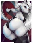  anthro bent_over butt canid canid_demon canine canis clothing demon female hellhound helluva_boss hi_res latex legwear looking_back loona_(helluva_boss) mammal mythological_canine mythological_creature mythology solo tail thigh_highs usagiero wolf 