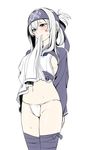  arms_behind_back bandaged_leg bandages bangs blush breasts clothes_lift cowboy_shot embarrassed flat_color folded_ponytail from_below fundoshi groin headband japanese_clothes kamoi_(kantai_collection) kantai_collection kinosuke_(sositeimanoga) lifted_by_self long_hair long_sleeves looking_away looking_down medium_breasts mouth_hold navel pelvic_curtain purple_eyes sash shiny shiny_skin sideboob sidelocks silver_hair simple_background solo standing stomach sweat tabard teardrop tsurime underwear white_background 