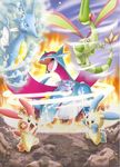  angry claws electricity fangs fins fire flygon kingdra minun no_humans official_art plusle pokemon pokemon_ranger salamence tail tongue water wind wings 