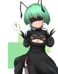  antennae black_legwear black_skirt blindfold blush bodice breasts cleavage_cutout commentary_request cosplay crop_top gloves green_hair high-waist_skirt juliet_sleeves long_sleeves medium_breasts nier_(series) nier_automata puffy_sleeves side_slit skirt smile solo tenyunkel thighhighs touhou white_gloves wriggle_nightbug yorha_no._2_type_b yorha_no._2_type_b_(cosplay) 