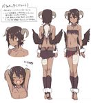  :d ^_^ arms_up bandeau bangs barefoot black_hair black_legwear black_skirt black_wings blush character_sheet closed_eyes commentary_request concept_art dark_skin demon_girl demon_horns eyebrows_visible_through_hair feathered_wings flat_chest full_body hair_between_eyes horns kinta_(distortion) looking_at_viewer miniskirt multiple_views navel open_mouth orange_eyes original pointy_ears short_hair simple_background skirt smile standing toeless_legwear torn_clothes torn_skirt white_background wings 