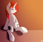  33⅓-lp_(mlp) blue_eyes capseys cutie_mark ear_piercing equine friendship_is_magic fur hair horn horse mammal my_little_pony piercing pony record red_hair sitting unicorn white_fur 