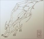  2013 claws dragon feral horn membranous_wings scalie shinerai simple_background smile smooth_horn solo traditional_media_(artwork) western_dragon wings 