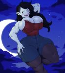 adventure_time areola areola_slip big_breasts biped black_hair blush bottomwear breasts cartoon_network cleavage clothed clothing cloud crescent_moon curvy_figure english_description fangs female grey_body grey_skin hair half-shaved_head hand_behind_own_head hand_on_leg hand_on_own_leg hi_res hourglass_figure huge_breasts humanoid humanoid_pointy_ears jay-marvel leggings legwear long_hair long_nails looking_at_viewer marceline_abadeer moon muscular muscular_female muscular_humanoid night nipple_outline nipple_piercing nipple_slip nipples not_furry open_mouth open_smile piercing pointy_ears portrait red_clothing red_shirt red_tank_top red_topwear redraw shirt shorts smile smiling_at_viewer solo star tank_top teeth thick_thighs three-quarter_portrait topwear vampire wide_hips