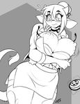  anthro areola big_breasts blush bovine breasts chalo clothing eyewear female fur glasses greyscale hair horn huge_breasts las_lindas long_hair mammal monochrome nipples simple_background solo thick_thighs wardrobe_malfunction wide_hips 