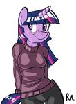  2017 anthro anthrofied bluecoffeedog blush clothing equine female friendship_is_magic hair horn mammal my_little_pony portrait pose purple_eyes purple_hair solo sweater twilight_sparkle_(mlp) unicorn 