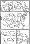  all_fours anal bed blush comic doggystyle from_behind_position leonardo_(tmnt) male male/male ninja penetration penis pillow raphael_(tmnt) reptile scalie sex sneefee teenage_mutant_ninja_turtles text turtle 