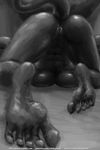  2016 2:3 alien alien_(franchise) ass_up big_breasts big_butt breast_squish breasts butt digital_media_(artwork) faceless_character faceless_female feet female genitals greyscale hi_res humanoid humanoid_feet monochrome nihilophant plantigrade presenting presenting_hindquarters pussy solo squish submissive submissive_female thick_thighs xenomorph 