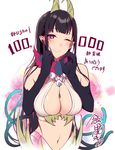  ;) ane_naru_mono bangs black_gloves black_hair blunt_bangs blush breasts chiyo_(ane_naru_mono) cleavage closed_mouth commentary_request demon_girl elbow_gloves eyeball gloves heart heart-shaped_pupils horns index_finger_raised jewelry large_breasts long_hair looking_at_viewer mole mole_under_eye navel one_eye_closed pendant pochi_(pochi-goya) pointy_ears prehensile_hair purple_eyes sidelocks smile solo stomach symbol-shaped_pupils tentacle_hair translation_request upper_body 