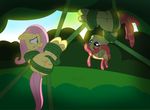  2016 bdsm blue_eyes bondage bound dreadlocks duo equine female fluttershy_(mlp) forest friendship_is_magic horse mammal my_little_pony pony purple_eyes radiantrealm tentacles tree tree_hugger_(mlp) vines 