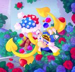  &lt;3 ^_^ ambiguous_gender angry blush boots cape clothing detailed_background duo empty_wings eyes_closed floating_hands footwear hat kirby_(series) magolor marx nintendo plant purple_eyes r1nrina rose_(flower) scarf smile video_games waddling_head wing_hands 
