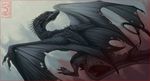  2014 black_hair black_scales claws digital_media_(artwork) dragon feral flying hair horn membranous_wings outside red_eyes scales scalie shinerai solo western_dragon wings 