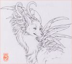  2015 canine feral fur hybrid mammal shinerai simple_background sketch smile solo traditional_media_(artwork) white_background 