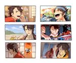  armor blood brown_eyes brown_hair bruise closed_eyes dirt dirty haori igote injury izumi-no-kami_kanesada japanese_armor japanese_clothes kashuu_kiyomitsu kote looking_away male_focus multiple_boys mutsu-no-kami_yoshiyuki nagasone_kotetsu open_mouth pov rain seigaiha shinsengumi sliding_doors sweatdrop sword t_k_g touken_ranbu water weapon yamato-no-kami_yasusada 